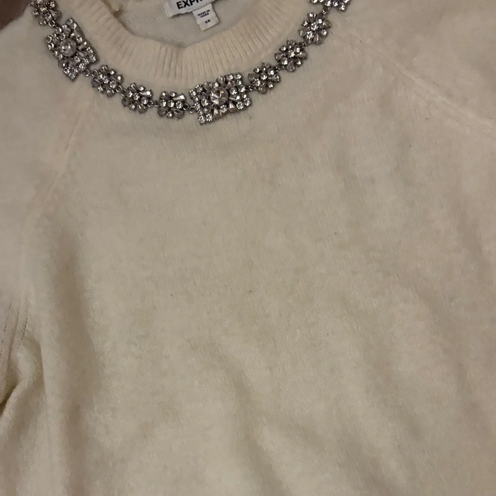 Express Cream Sweater with Embellished Neckline - Picture 7 of 9